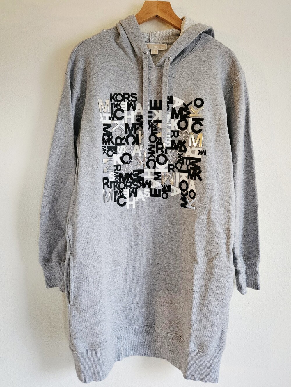 Michael Kors Light Gray Logo Pullover Hoodie Dress